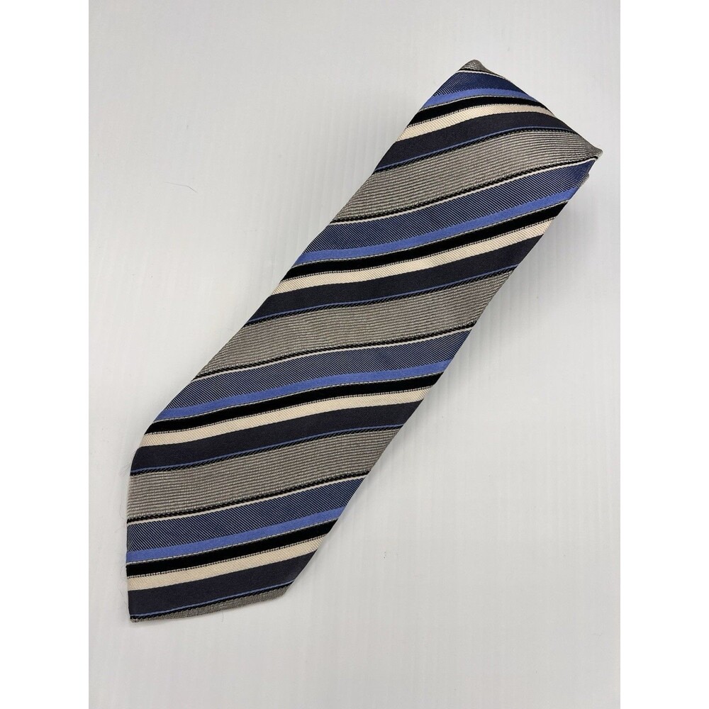 Banana Republic 100% Silk Men’s Tie Navy Blue Gray Black Ivory Striped 55.5”